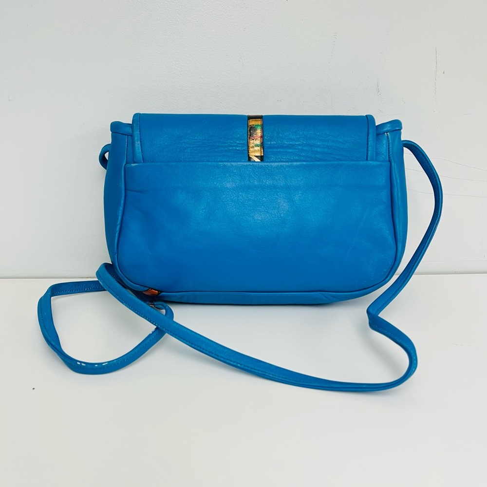 Bright Turquoise Leather with Abstract Detail Crossbody - Picture 10 of 12
